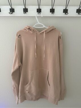 Distressed Oversized Hoodie - Nude Pink